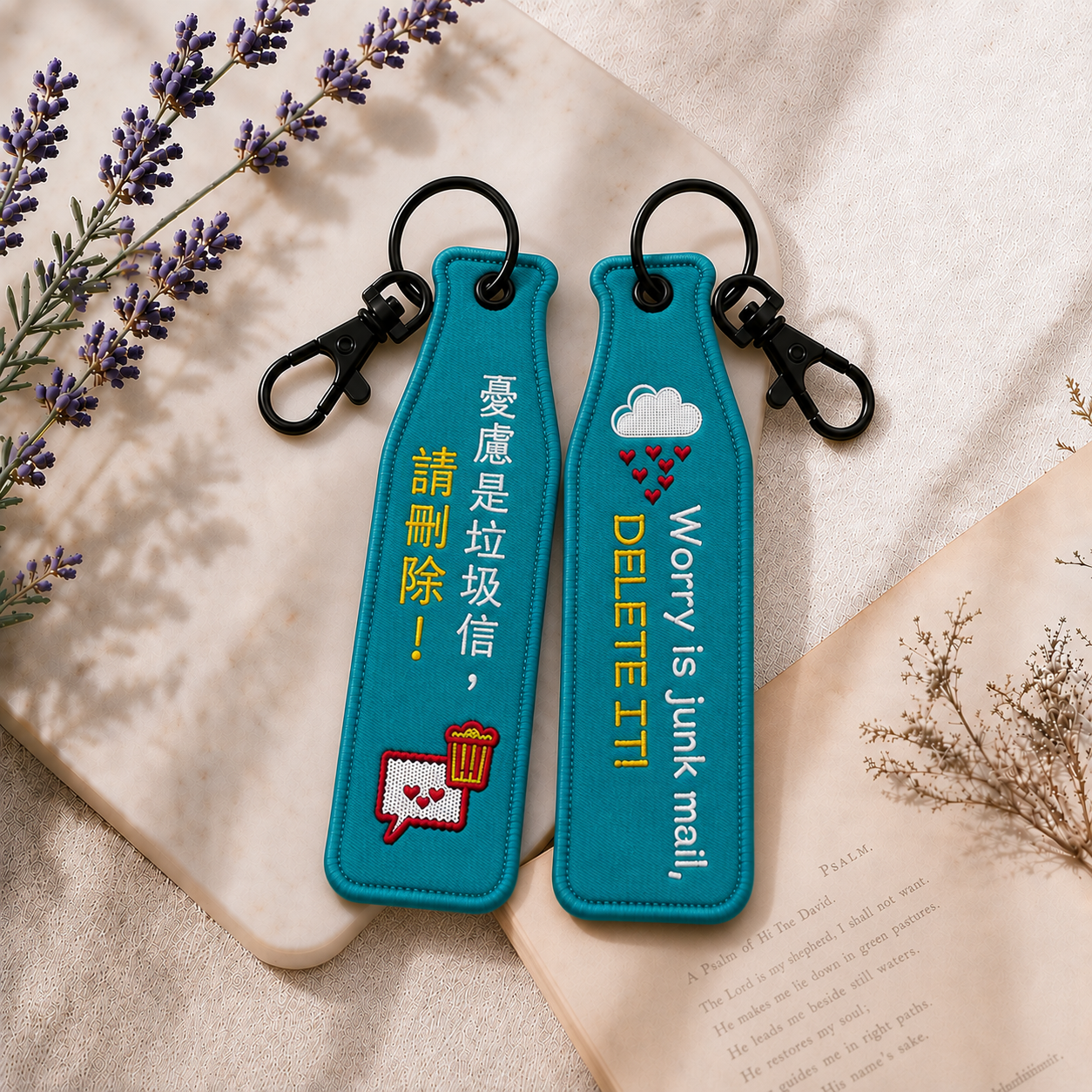 不憂慮(綠) 瓶安同行刺繡吊飾